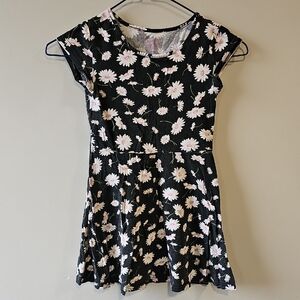 Place Black Floral Small Fit-and-Flare Dress with Pink & White Daisies